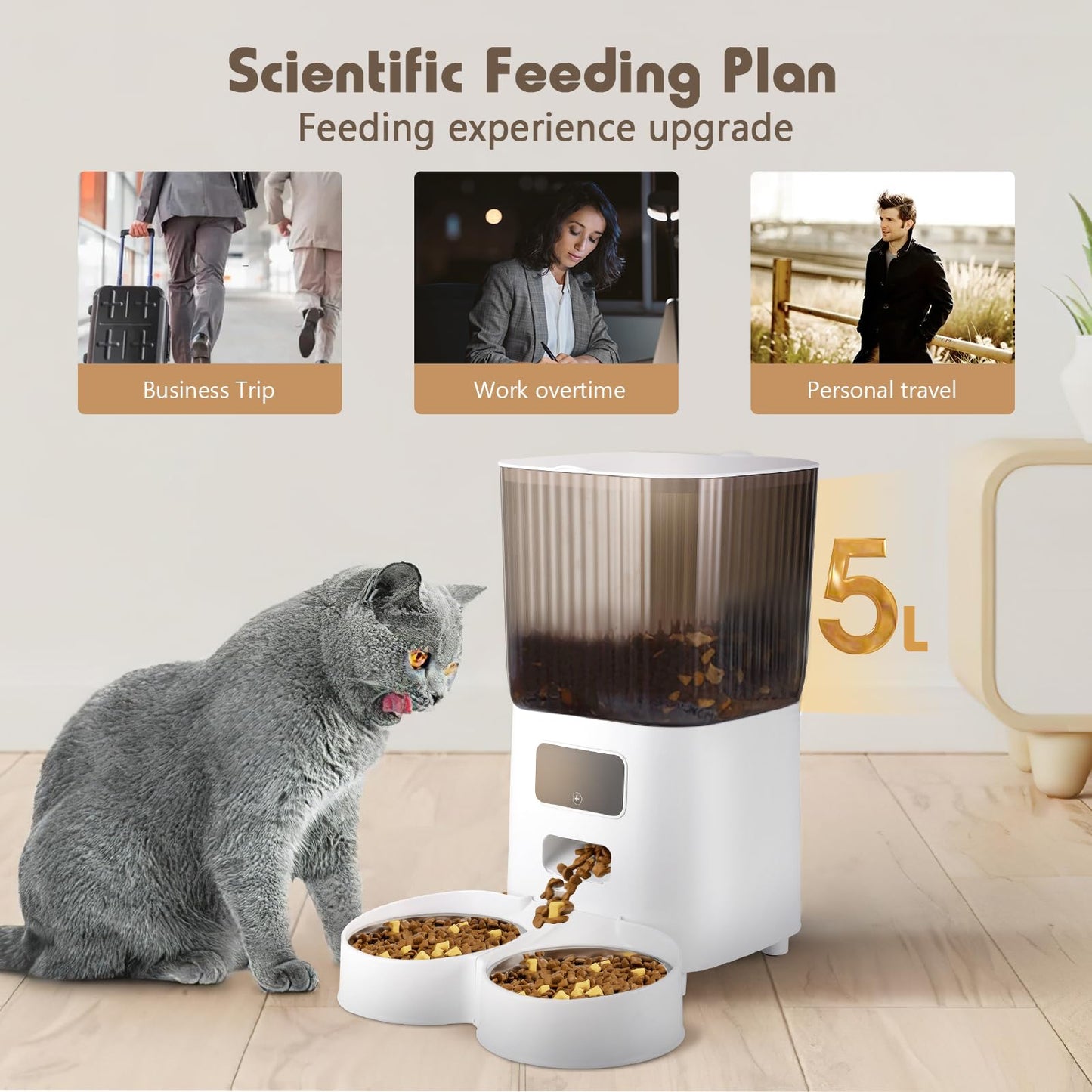 5L Smart Automatic Cat Feeder with Double Bowls & HD Camera – For Cats and Dogs