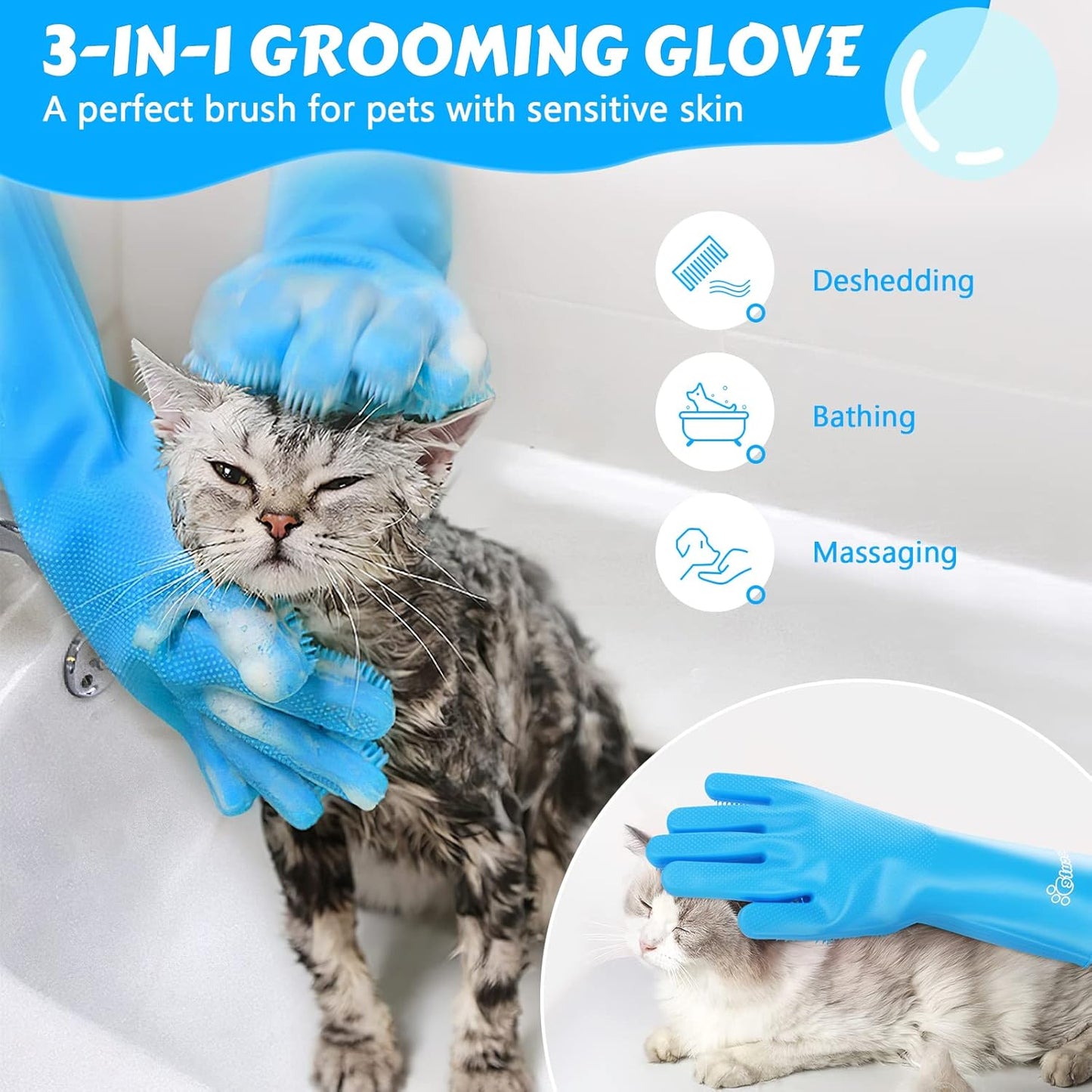 Pet Grooming & Bathing Silicone Glove for Dogs & Cats