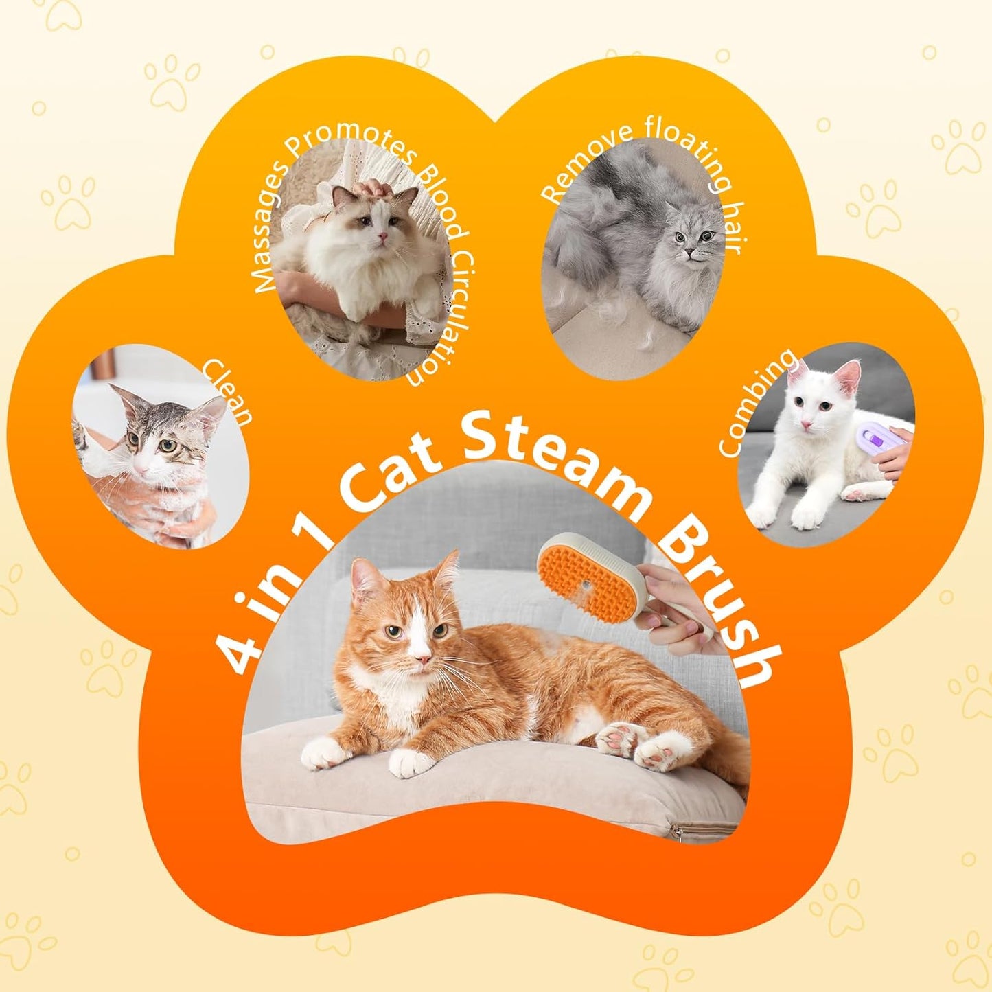 4-in-1 Cat & Dog Steam Grooming Brush – Massage, Cleaning & Combing