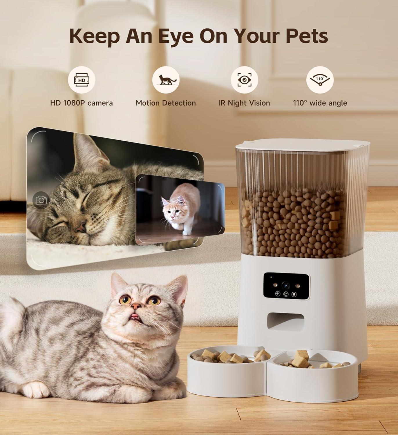 5L Smart Automatic Cat Feeder with Double Bowls & HD Camera – For Cats and Dogs