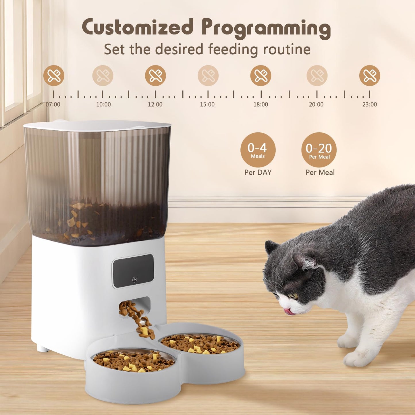 5L Smart Automatic Cat Feeder with Double Bowls & HD Camera – For Cats and Dogs