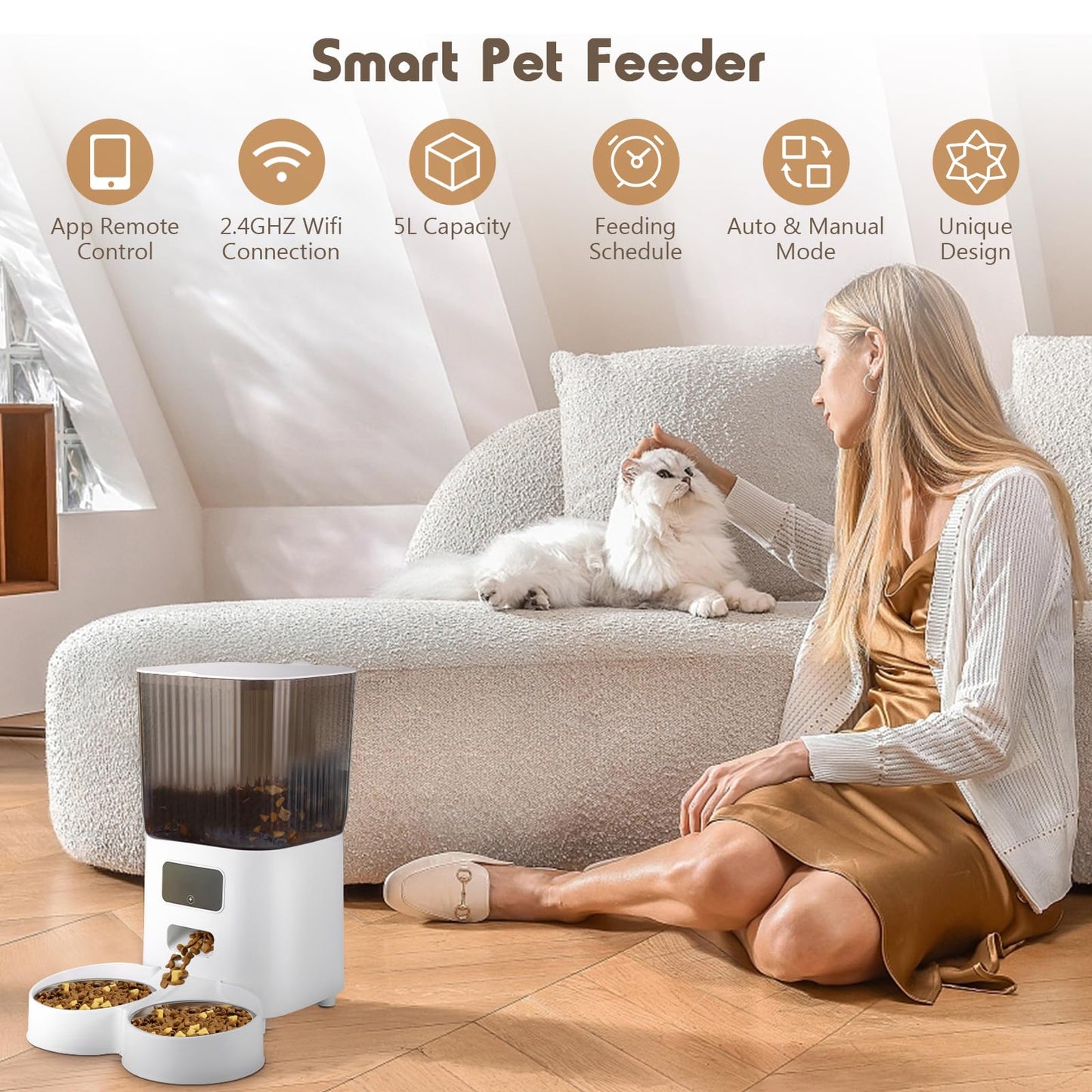 5L Smart Automatic Cat Feeder with Double Bowls & HD Camera – For Cats and Dogs