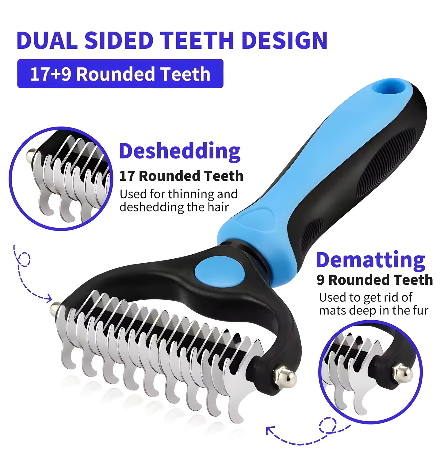 Pet Deshedding Brush & Knot Remover for Dogs & Cats