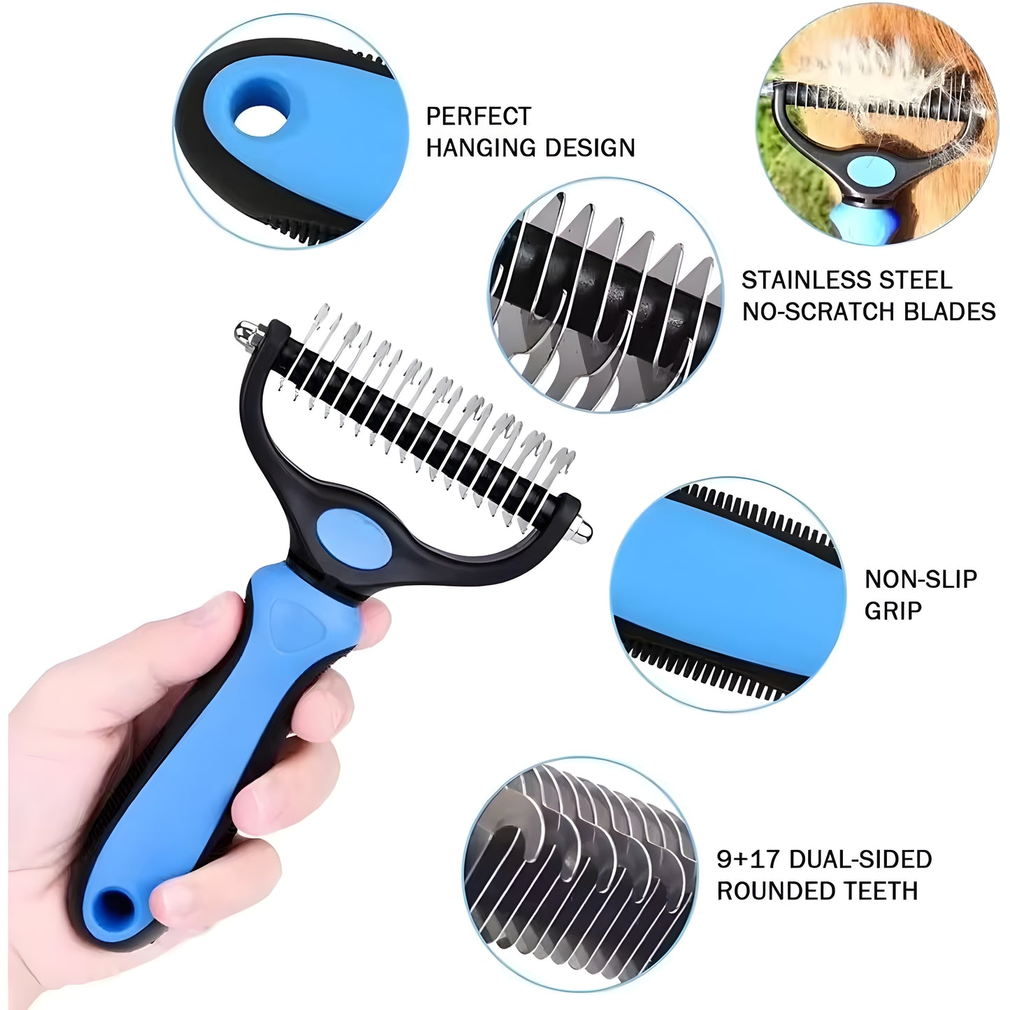 Pet Deshedding Brush & Knot Remover for Dogs & Cats