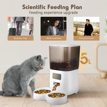 5L Smart Automatic Cat Feeder with Double Bowls & HD Camera – For Cats and Dogs
