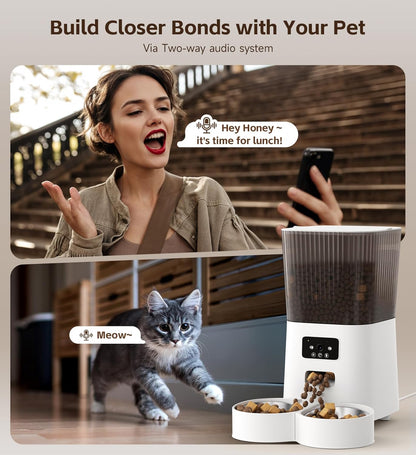 5L Smart Automatic Cat Feeder with Double Bowls & HD Camera – For Cats and Dogs