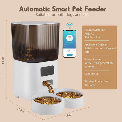 5L Smart Automatic Cat Feeder with Double Bowls & HD Camera – For Cats and Dogs