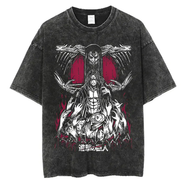 Black Eren Yeager villainous transformation t-shirt, bold anime graphic design