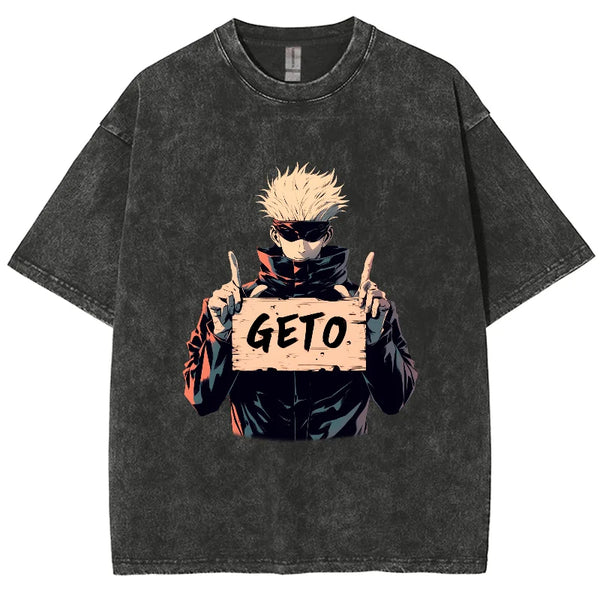 Anime Jujutsu Kaisen Y2K Washed Oversized Tshirt, Gojo Satoru Unisex shirt, Streetwear Vintage Washed Short Tshirt For Men Women