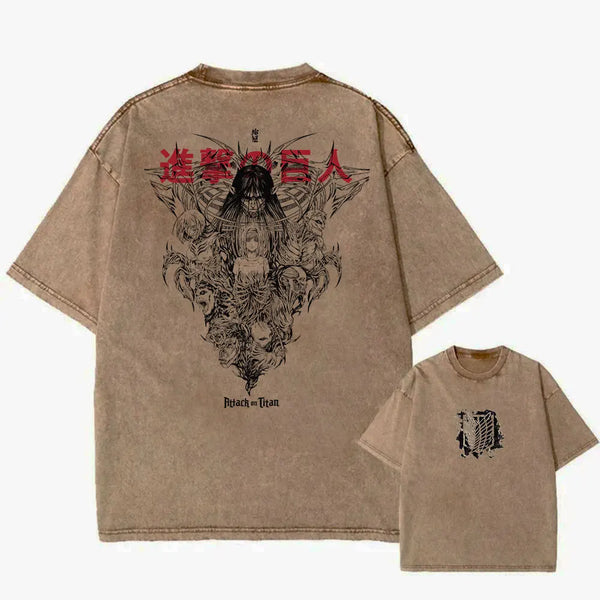 Eren Titan King graphic t-shirt from Attack on Titan, oversized fit, vintage style, 100% cotton.