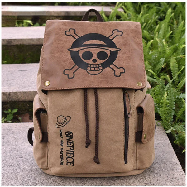 One Piece Canvas Laptop Backpack – Durable with Iconic Jolly Roger Pirate Flag Design