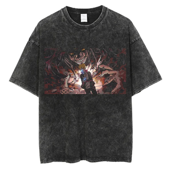 Boruto and Momoshiki - Naruto Vintage Washed Oversized Cotton Streetwear T-Shirt