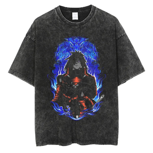 Uchiha Madara With Rinnegan And Susanoo - Vintage Washed Oversized Cotton Streetwear T-Shirt