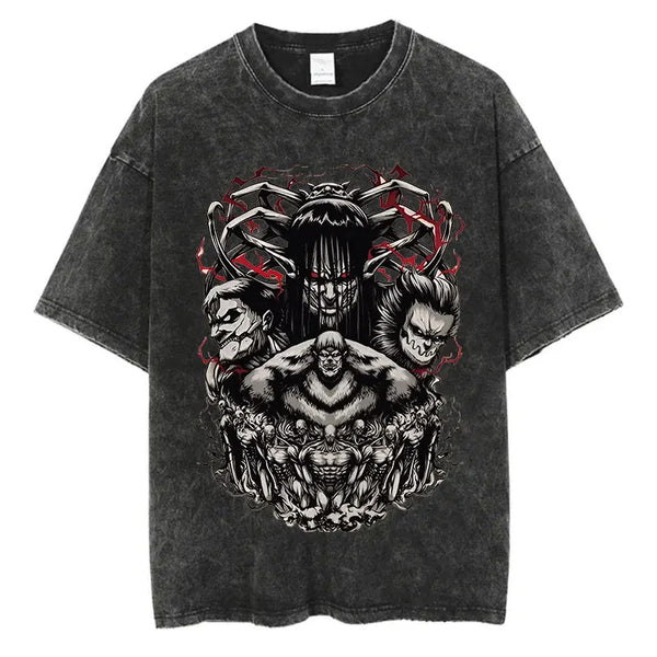 Black Attack on Titan Liberio battle t-shirt, featuring iconic Titan clash graphic.