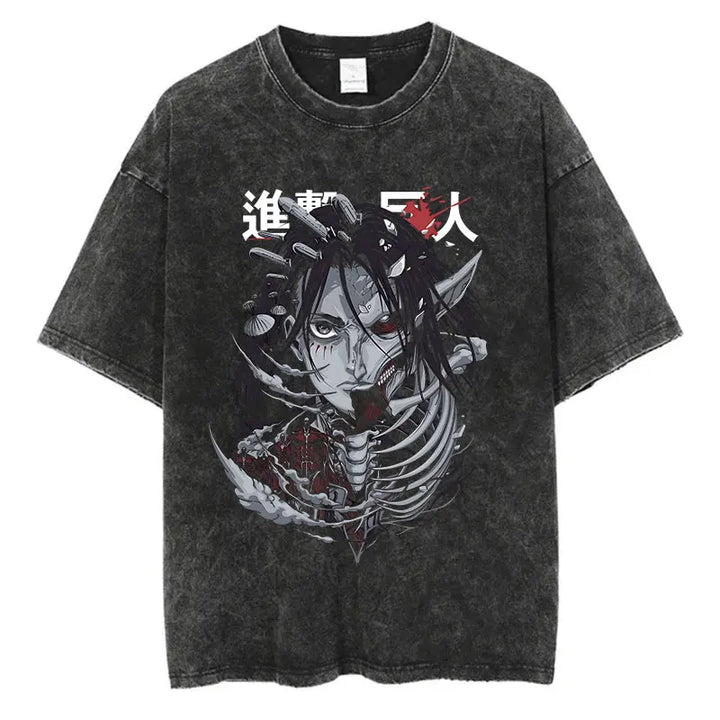 Black Eren Yeager Titan Shifter Awakening t-shirt, featuring bold half-Titan transformation graphic