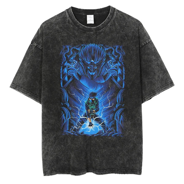 Hatake Kakashi With Susanoo And Chidori - Naruto Vintage Washed Oversized Cotton Streetwear T-Shirt