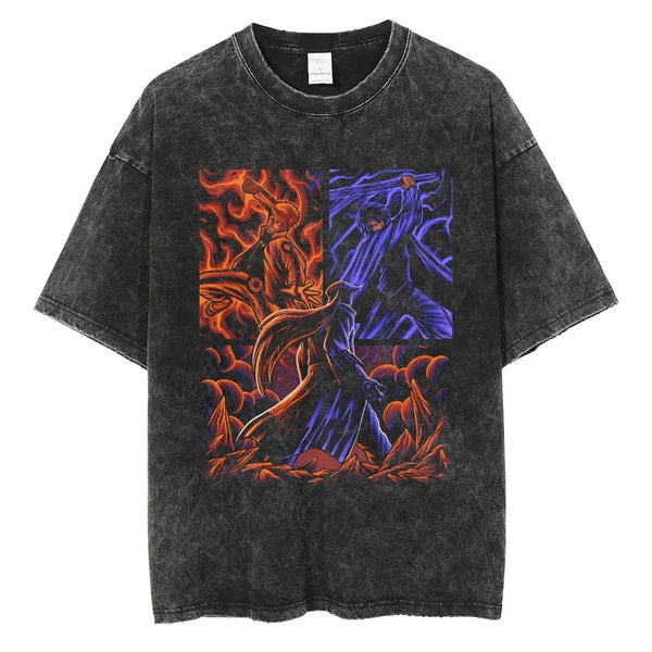 Naruto And Sasuke vs Jigen - Vintage Washed Oversized Cotton Streetwear T-Shirt