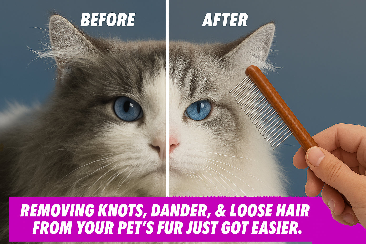 Load video: Pet Comb for Long-Haired Cats &amp; Dogs – Detangling Brush